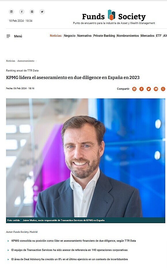 KPMG lidera el asesoramiento en due diligence en Espaa en 2023